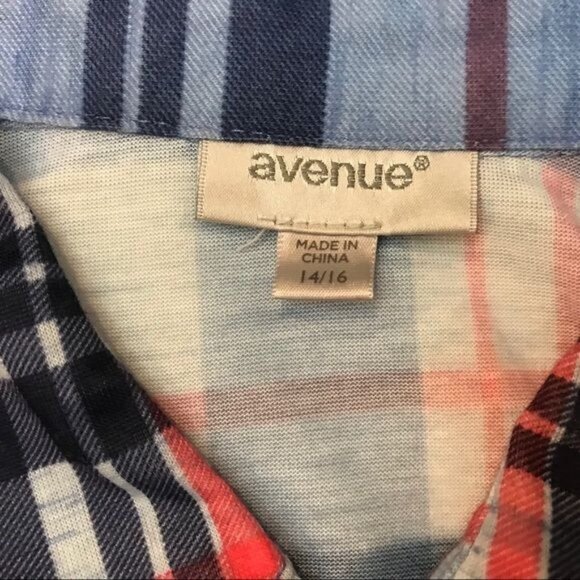 Avenue Plaid Button Up Shirt Crochet Pocket Long Sleeves Lightweight Size 14/16 - Picture 3 of 8